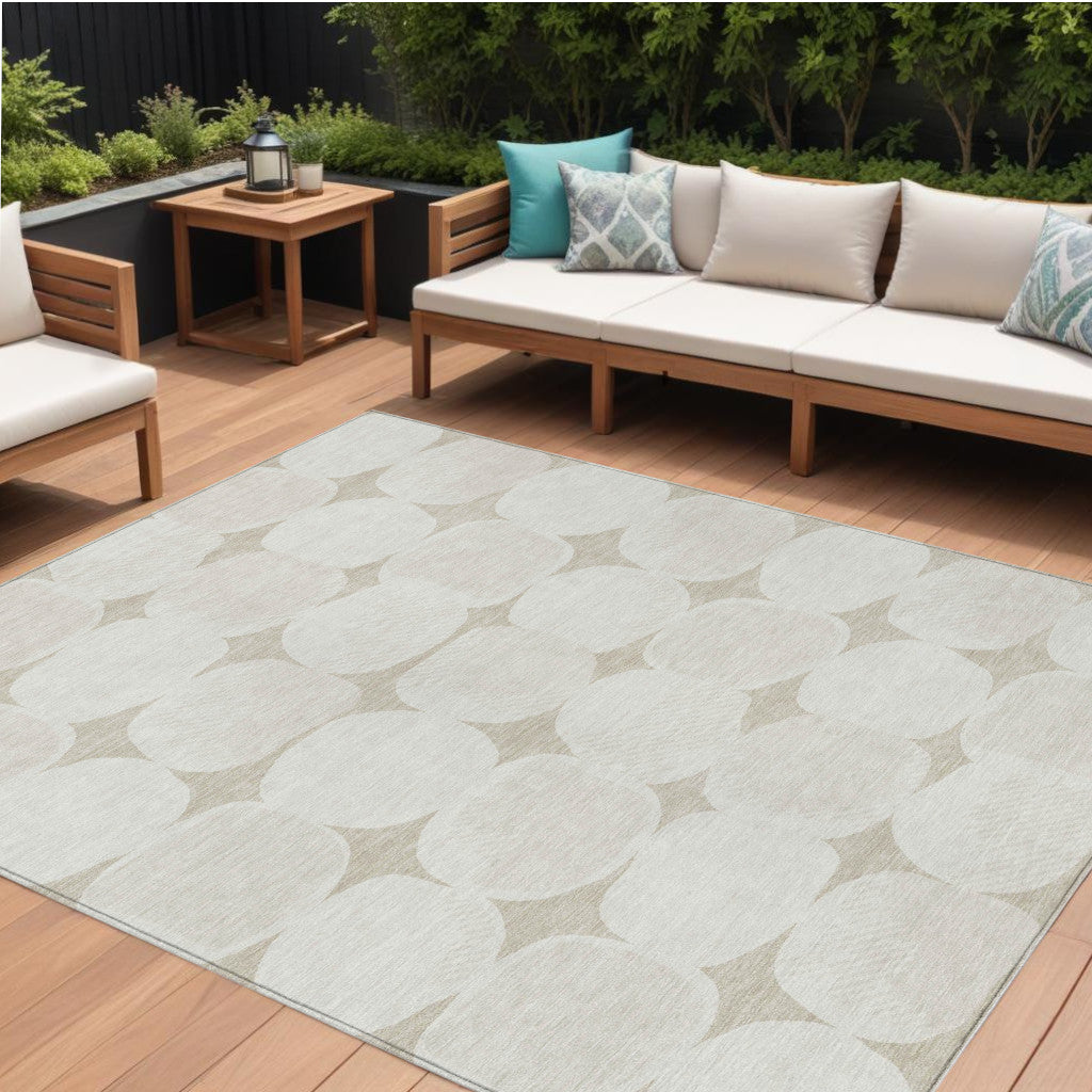 10' X 14' Beige And Brown Abstract Washable Indoor Outdoor Area Rug