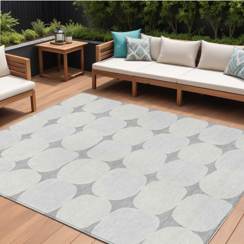 9' X 12' Gray And Beige Abstract Washable Indoor Outdoor Area Rug