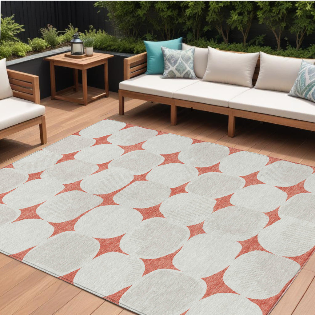9' X 12' Salmon Beige And Ivory Abstract Washable Indoor Outdoor Area Rug