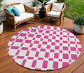 8' Blush And Ivory Round Geometric Washable Indoor Outdoor Area Rug