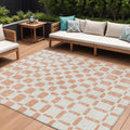 10' X 14' Peach And Beige Geometric Washable Indoor Outdoor Area Rug