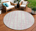 8' Pink Gray And Ivory Round Striped Washable Indoor Outdoor Area Rug