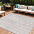 10' X 14' Pink Gray And Ivory Striped Washable Indoor Outdoor Area Rug
