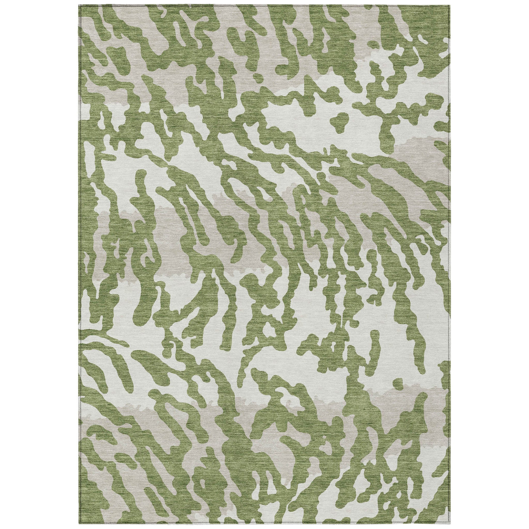 9' X 12' Green Gray And Ivory Animal Print Washable Indoor Outdoor Area Rug
