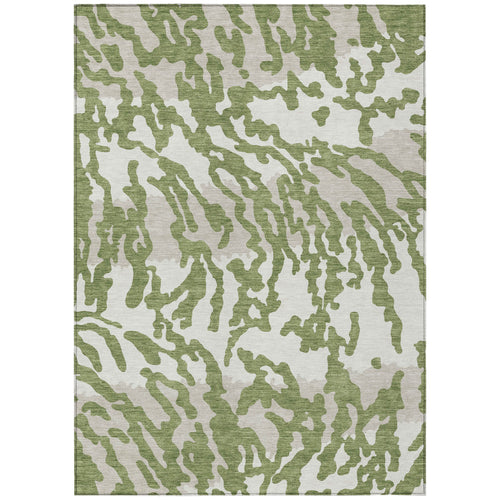 10' X 14' Green Gray And Ivory Animal Print Washable Indoor Outdoor Area Rug