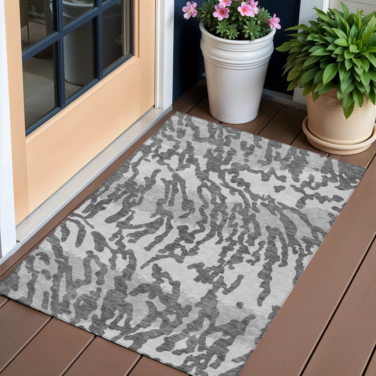 3' X 5' Gray And Ivory Animal Print Washable Indoor Outdoor Area Rug