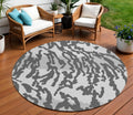 8' Gray And Ivory Round Animal Print Washable Indoor Outdoor Area Rug