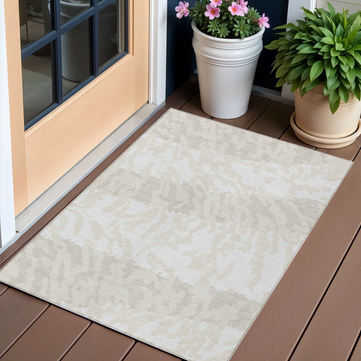 3' X 5' Ivory And Beige Animal Print Washable Indoor Outdoor Area Rug
