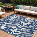 10' X 14' Navy Blue Gray And Ivory Animal Print Washable Indoor Outdoor Area Rug