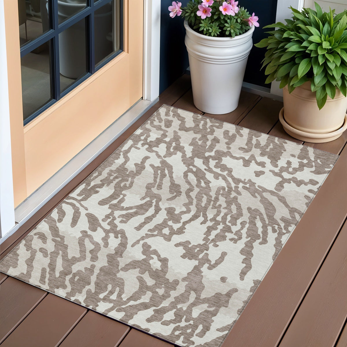 3' X 5' Taupe Brown And Ivory Animal Print Washable Indoor Outdoor Area Rug