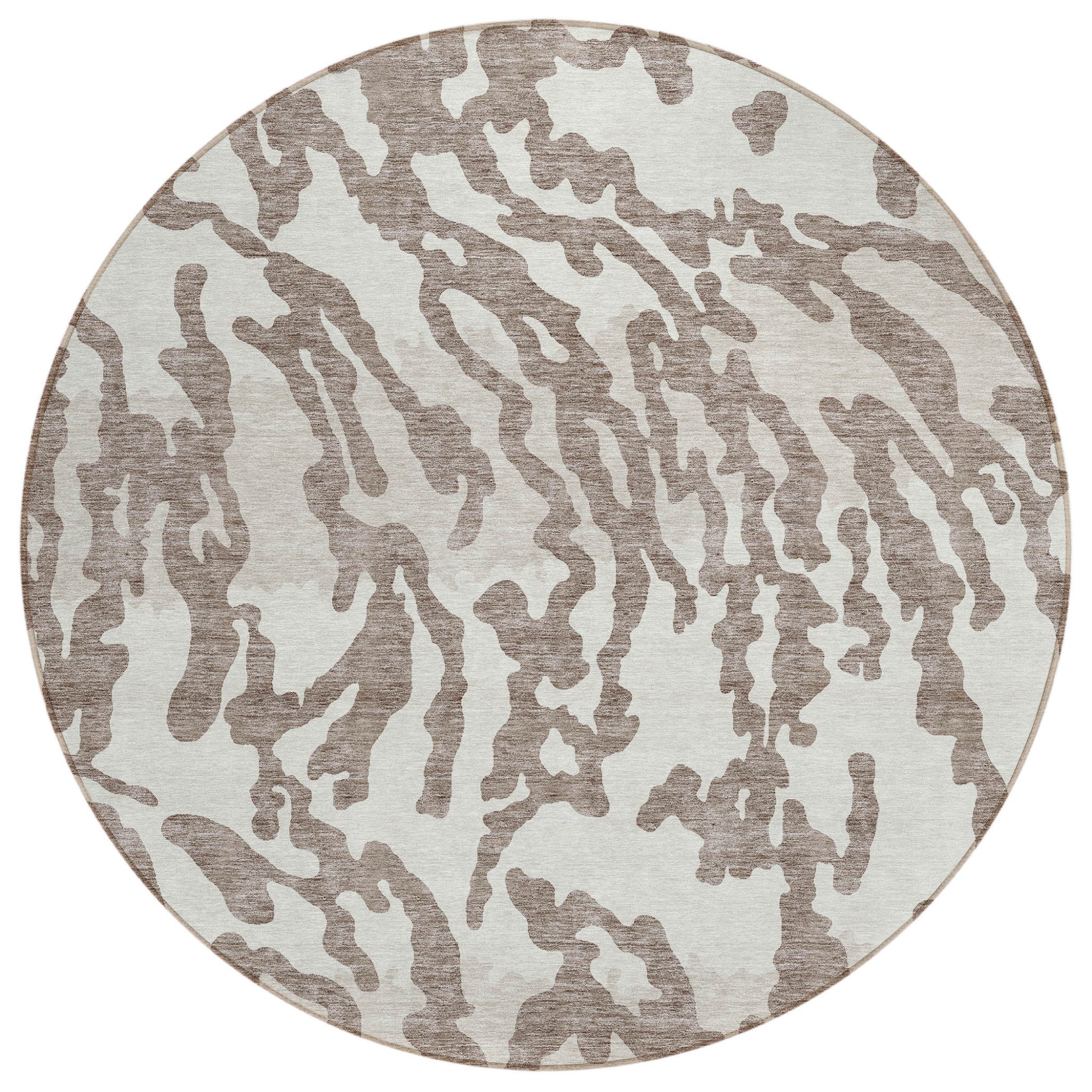 8' Taupe Brown And Ivory Round Animal Print Washable Indoor Outdoor Area Rug