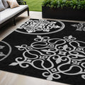 5 X 8 Black Gray And Ivory Floral Medallion Washable Indoor Outdoor Area Rug