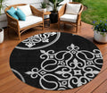 8 Black Gray And Ivory Round Floral Medallion Washable Indoor Outdoor Area Rug