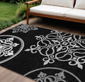 10 X 14 Black Gray And Ivory Floral Medallion Washable Indoor Outdoor Area Rug