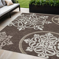 5 X 8 Chocolate Beige And Ivory Floral Medallion Washable Indoor Outdoor Area Rug