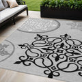 5 X 8 Gray Black And White Floral Medallion Washable Indoor Outdoor Area Rug