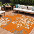 8' X 10' Orange Gray And Ivory Floral Medallion Washable Indoor Outdoor Area Rug