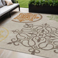 5 X 8 Taupe Copper And Green Floral Medallion Washable Indoor Outdoor Area Rug
