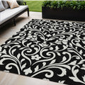 5' X 8' Black And Ivory Floral Washable Indoor Outdoor Area Rug