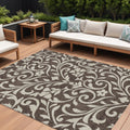 9' X 12' Chocolate And Ivory Floral Washable Indoor Outdoor Area Rug
