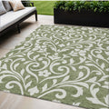 5' X 8' Fern Green And Ivory Floral Washable Indoor Outdoor Area Rug