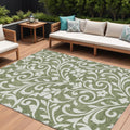 10' X 14' Fern Green And Ivory Floral Washable Indoor Outdoor Area Rug