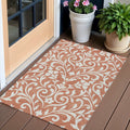 3' X 5' Salmon And Ivory Floral Washable Indoor Outdoor Area Rug