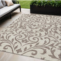 5' X 8' Taupe Floral Washable Indoor Outdoor Area Rug
