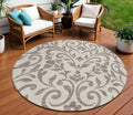 8' Taupe Round Floral Washable Indoor Outdoor Area Rug