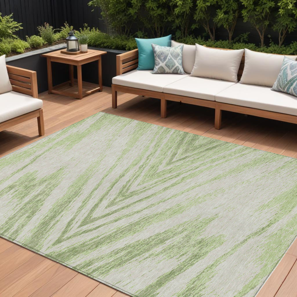 10' X 14' Artichoke Green And Gray Abstract Washable Indoor Outdoor Area Rug