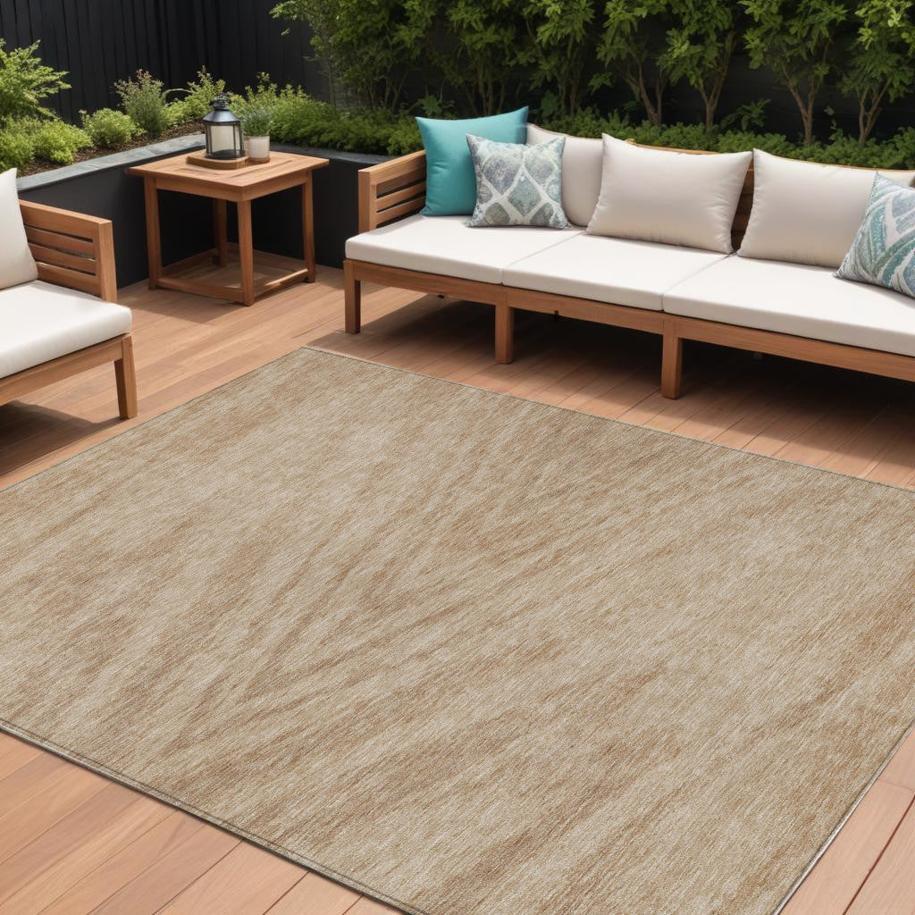 9' X 12' Khaki And Brown Abstract Washable Indoor Outdoor Area Rug