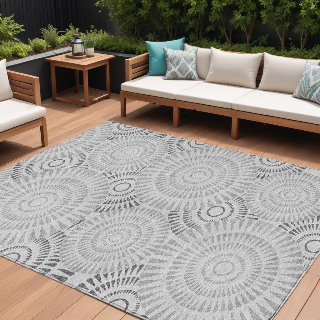 9' X 12' Gray And Dark Gray Geometric Washable Indoor Outdoor Area Rug