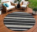 8' Black Ivory And Gray Round Striped Washable Indoor Outdoor Area Rug