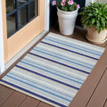 3' X 5' Blue Purple And Gray Striped Washable Indoor Outdoor Area Rug