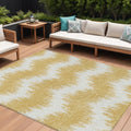 9' X 12' Gold And Ivory Chevron Washable Indoor Outdoor Area Rug