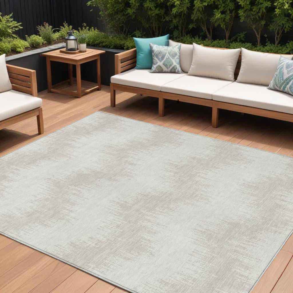 9' X 12' Ivory And Beige Chevron Washable Indoor Outdoor Area Rug
