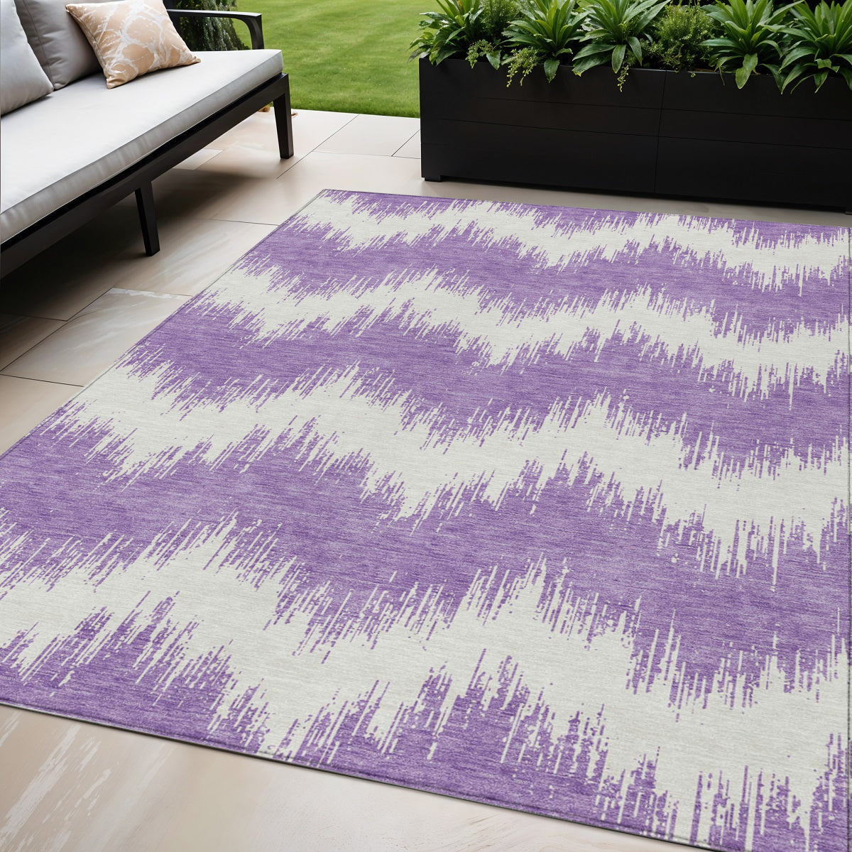 5' X 8' Purple And Ivory Chevron Washable Indoor Outdoor Area Rug