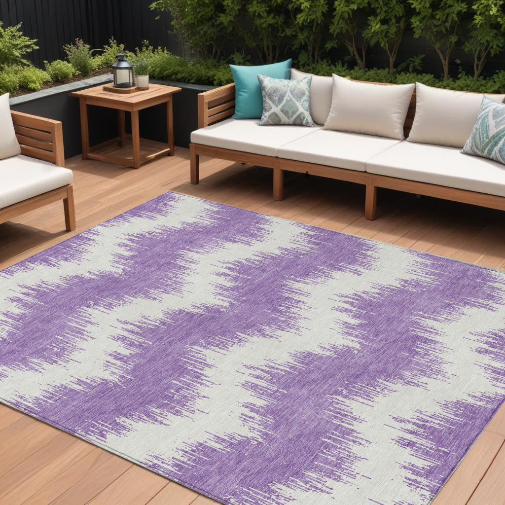 9' X 12' Purple And Ivory Chevron Washable Indoor Outdoor Area Rug