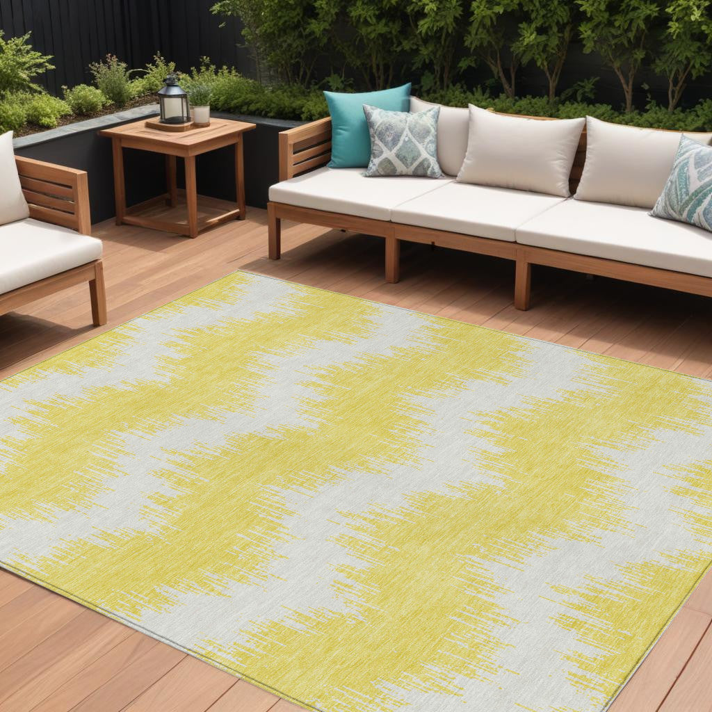 8' X 10' Yellow And Gray Chevron Washable Indoor Outdoor Area Rug