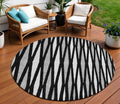 8' Black Ivory And Gray Round Geometric Washable Indoor Outdoor Area Rug