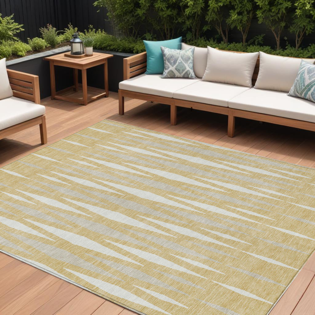 9' X 12' Gold Gray And Ivory Geometric Washable Indoor Outdoor Area Rug