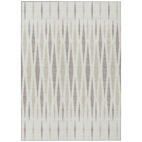 10' X 14' Ivory Brown And Beige Geometric Washable Indoor Outdoor Area Rug