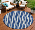 8' Navy Blue Gray And Ivory Round Geometric Washable Indoor Outdoor Area Rug