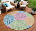 8' Purple Green And Aqua Round Geometric Washable Indoor Outdoor Area Rug