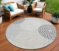 8' Gray And Taupe Round Geometric Washable Indoor Outdoor Area Rug