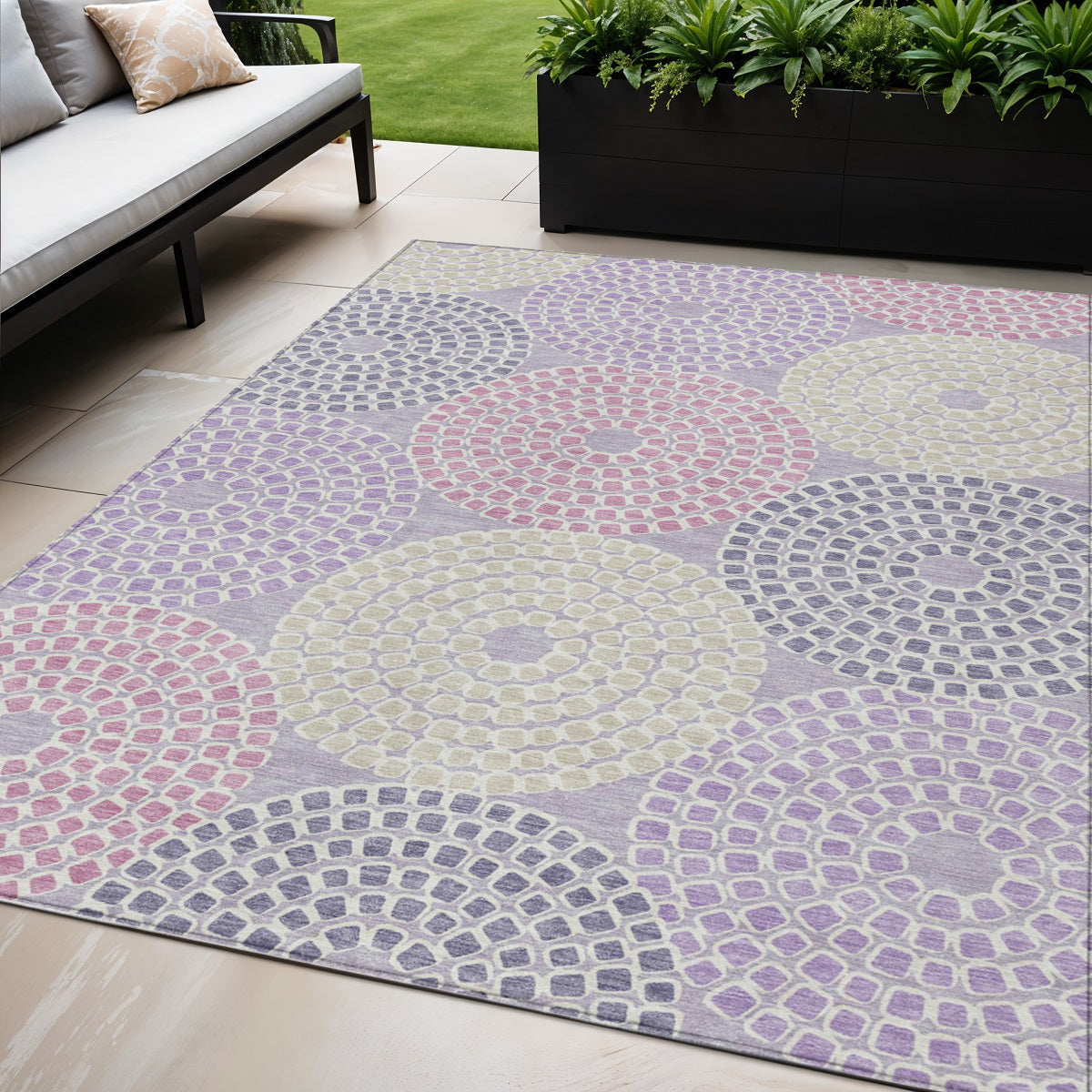 5' X 8' Lavender Purple And Gray Geometric Washable Indoor Outdoor Area Rug