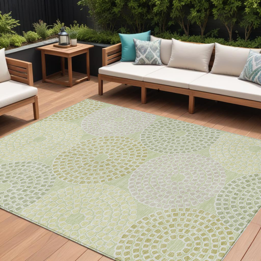9' X 12' Mint Green And Light Purple Geometric Washable Indoor Outdoor Area Rug