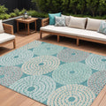 8' X 10' Teal Blue Beige And Gray Geometric Washable Indoor Outdoor Area Rug