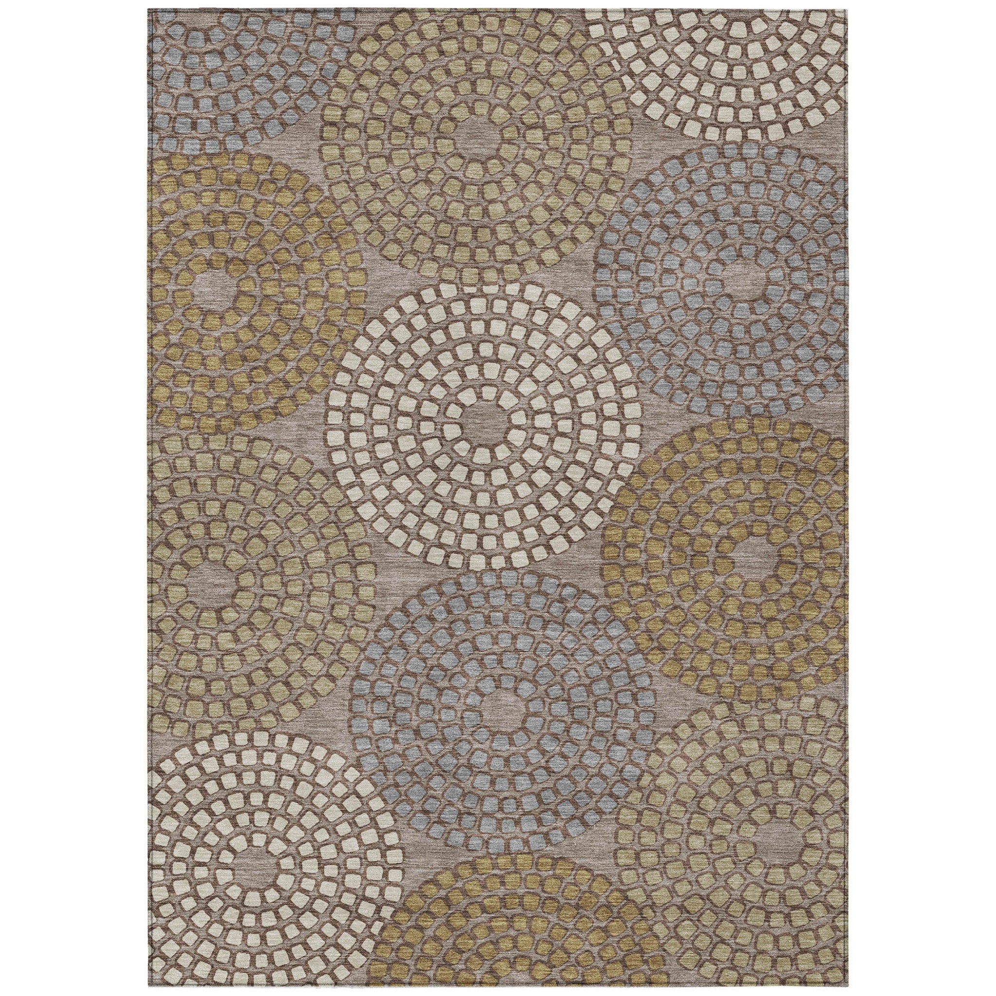 3' X 5' Taupe Beige And Green Geometric Washable Indoor Outdoor Area Rug
