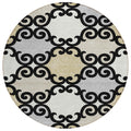 8' Black Gray And Ivory Round Trellis Washable Indoor Outdoor Area Rug